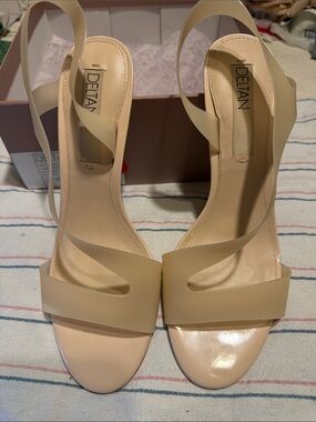 Deltan Beige Twist-Strap Slingback Heels